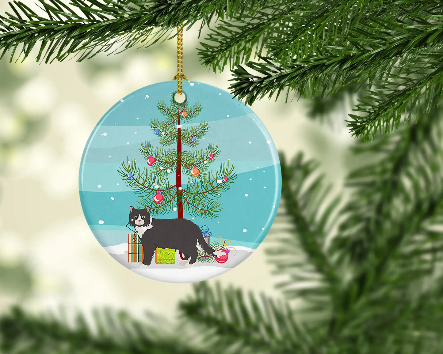 Cat Christmas Ceramic Ornament
